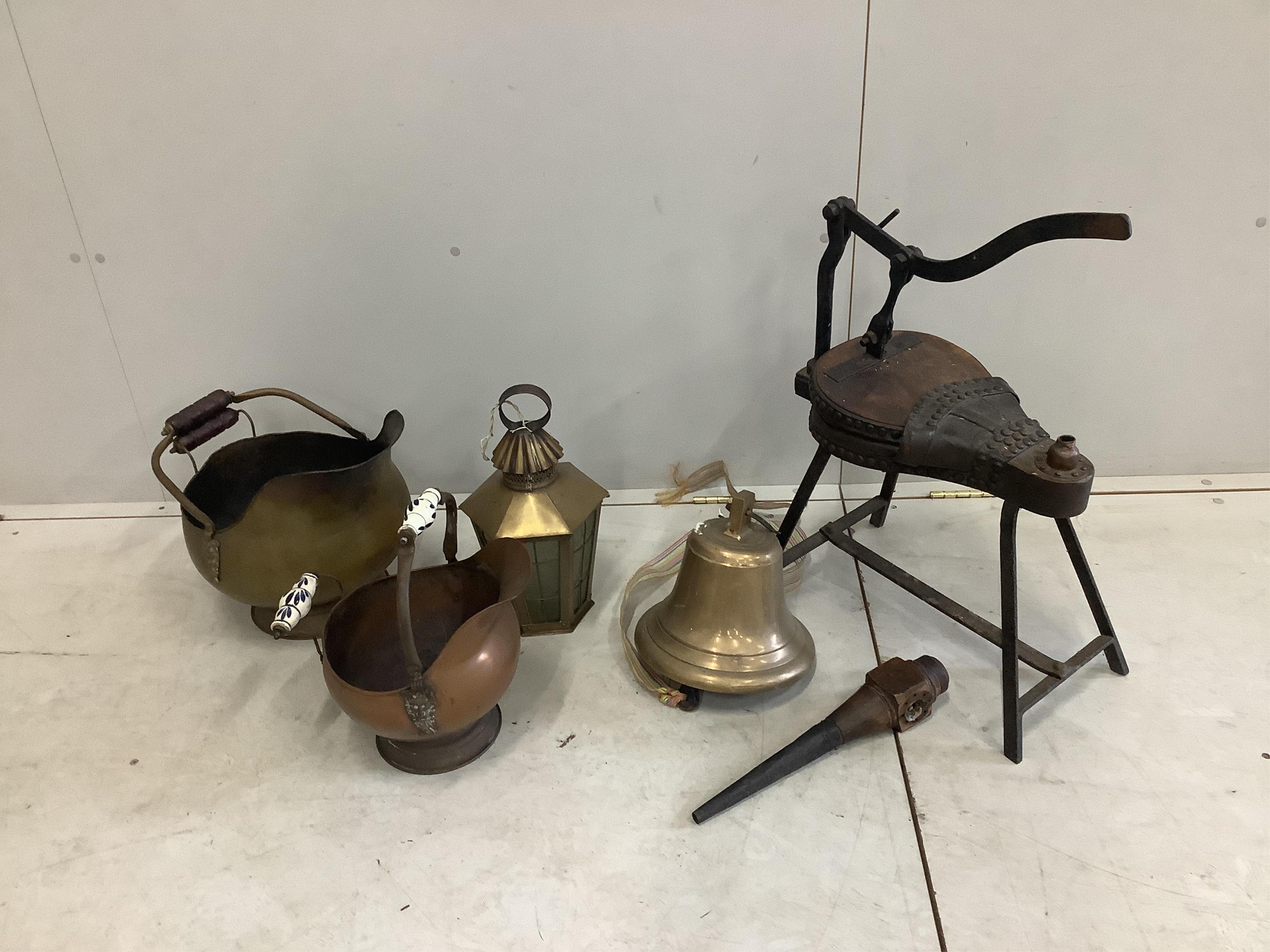 A bronze ship's bell, bellows, etc. Condition - fair